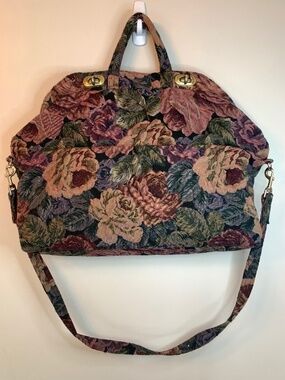 Vintage Multicoloured Floral Tapestry Carpet Bag